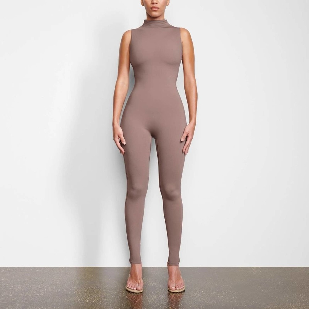 SKIMS All In One Mock Neck Sleeveless Onesie in Umber